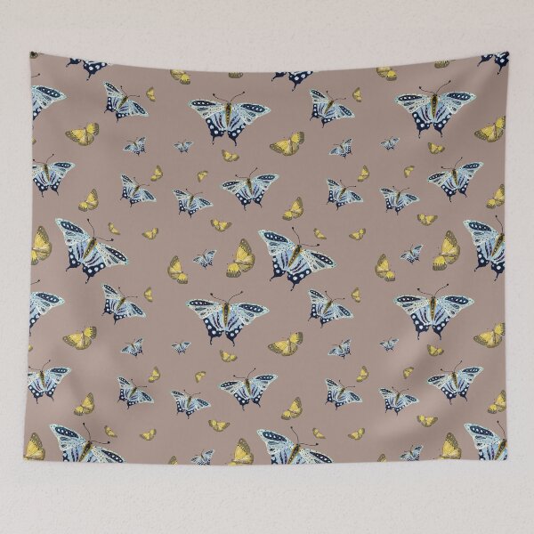 Item preview, Butterfly yellow blue a watercolor pattern dusty pink designed and sold by Yana Mustafina | Boho Soulful Designs.