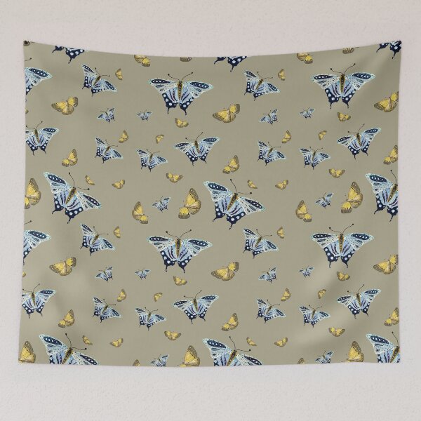Item preview, Butterfly yellow blue a watercolor pattern mint designed and sold by Yana Mustafina | Boho Soulful Designs.