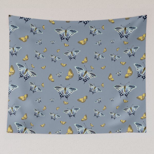 Item preview, Butterfly yellow blue a watercolor pattern dusty blue designed and sold by Yana Mustafina | Boho Soulful Designs.