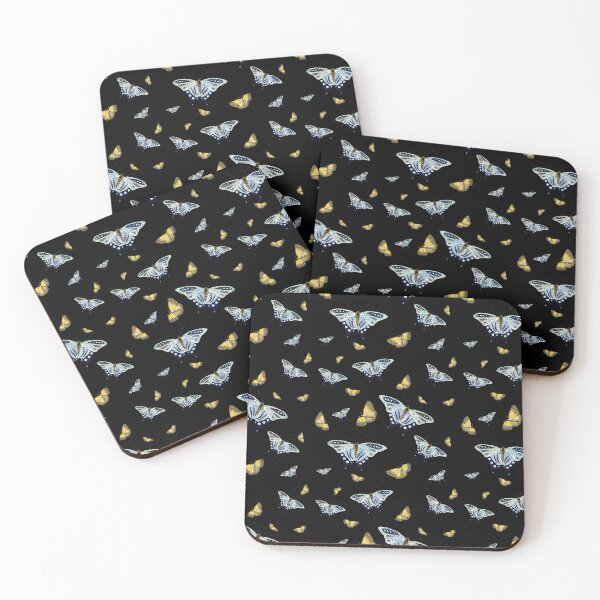 Artikelvorschau, Butterfly yellow blue a watercolor pattern black entworfen und verkauft von Yana Mustafina | Boho Soulful Designs.