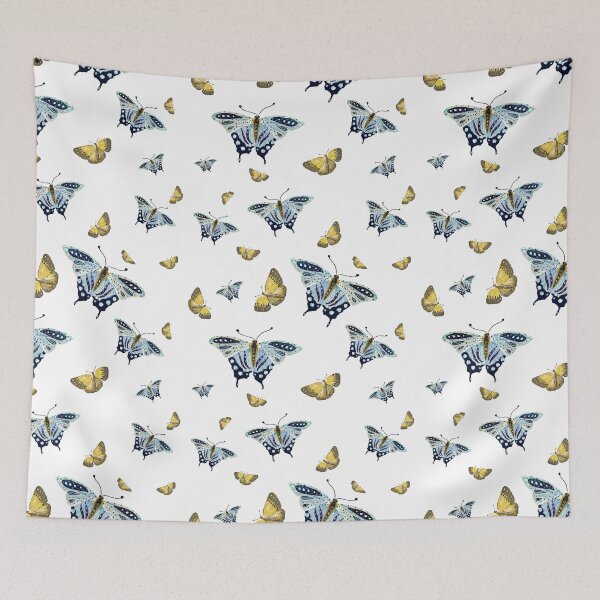 Item preview, Butterfly yellow blue a watercolor pattern designed and sold by Yana Mustafina | Boho Soulful Designs.