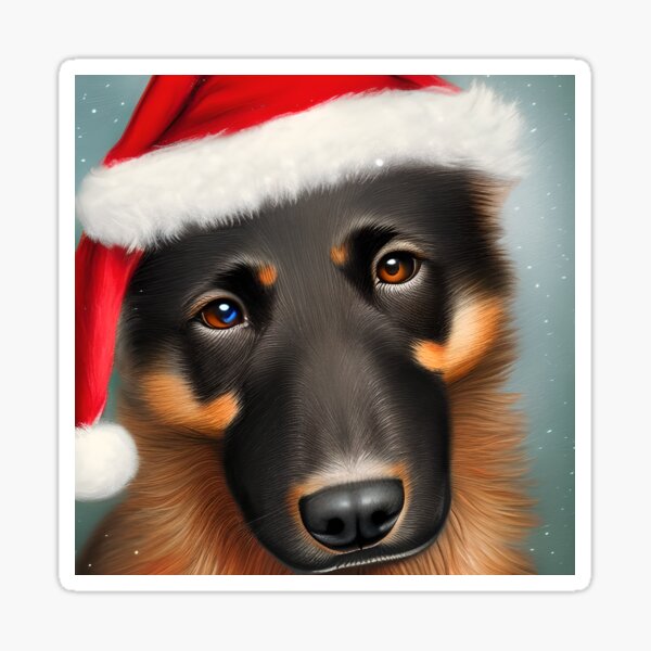 Aperçu de l'œuvre Noël Beauceron coiffé d'un bonnet de Noel créée et vendue par ZenEverAI.