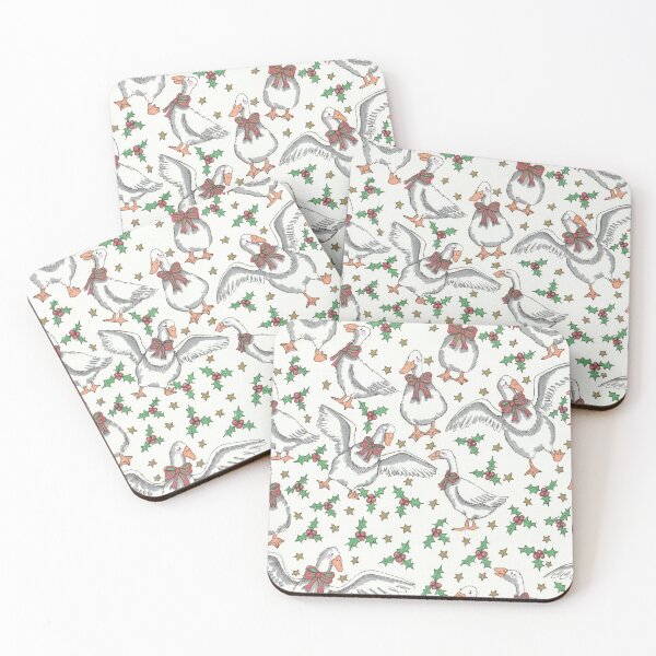 Item preview, Yuletide Gaggle - Original, hand-drawn, Christmas design with geese, holly and bows. designed and sold by VintageHamlet.