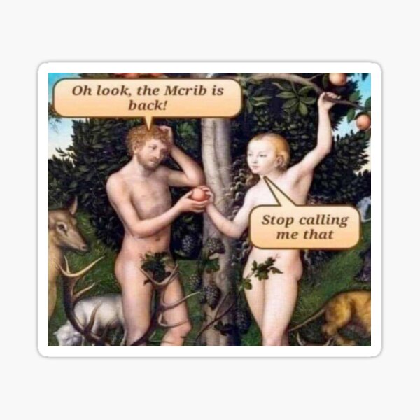 Artikel-Vorschau von Oh schau, The Mcrib is Back (Adam and Eve Meme) – Geschenkideen für Thanksgiving, Weihnachten und Geburtstagsfeiern für Liebhaber und Fans klassischer Meme, designt und verkauft von Memeing Everything.