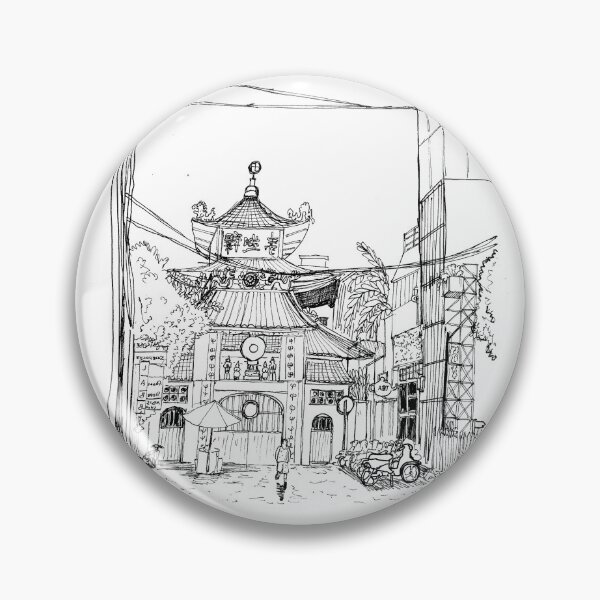 Item preview, Saigon Old Temple Vietnam Pen and Ink Illustration designed and sold by Wall-Art-Sketch.