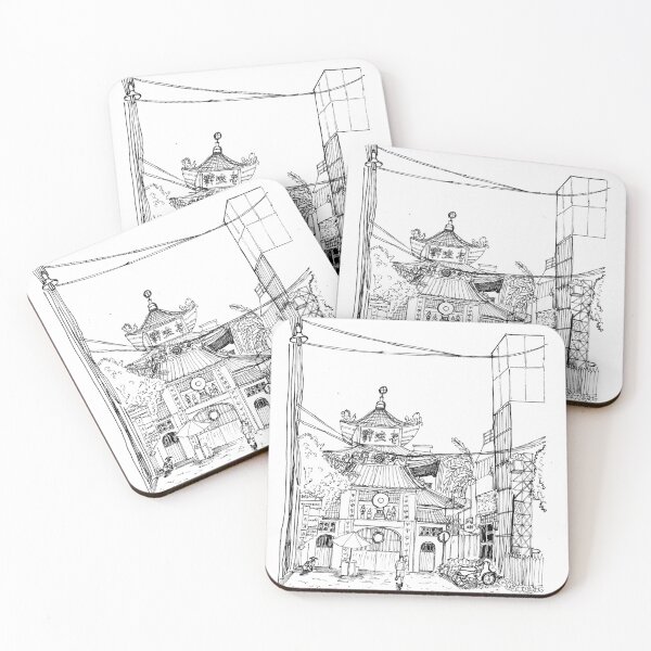 Item preview, Saigon Old Temple Vietnam Pen and Ink Illustration designed and sold by Wall-Art-Sketch.