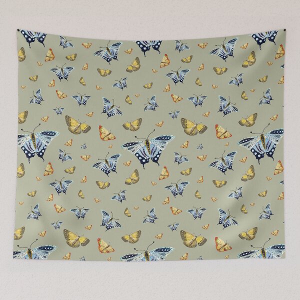Item preview, Butterfly yellow orange blue a watercolor pattern mint designed and sold by Yana Mustafina | Boho Soulful Designs.