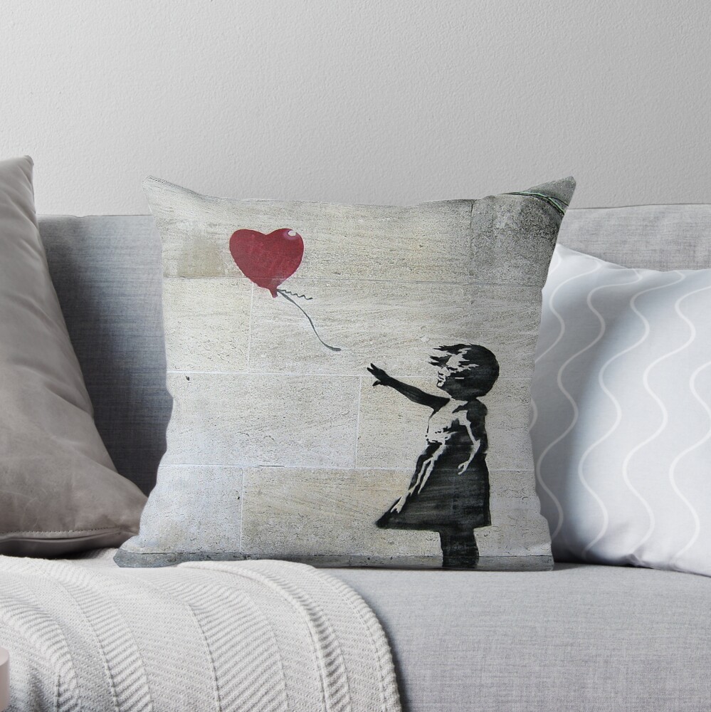 Banksy's Girl with a Red Balloon Throw Pillow