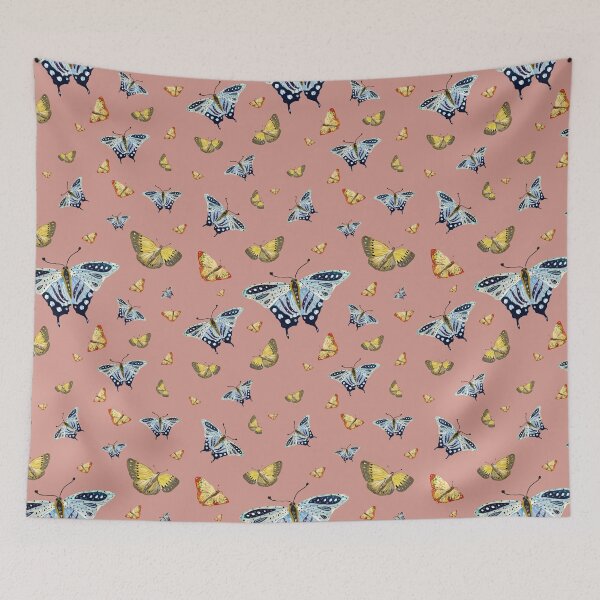 Item preview, Butterfly yellow orange blue a watercolor pattern pink designed and sold by Yana Mustafina | Boho Soulful Designs.