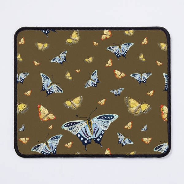 Item preview, Butterfly yellow orange blue a watercolor pattern khaki designed and sold by Yana Mustafina | Boho Soulful Designs.