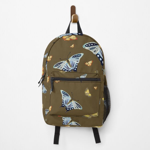 Item preview, Butterfly yellow orange blue a watercolor pattern khaki designed and sold by Yana Mustafina | Boho Soulful Designs.