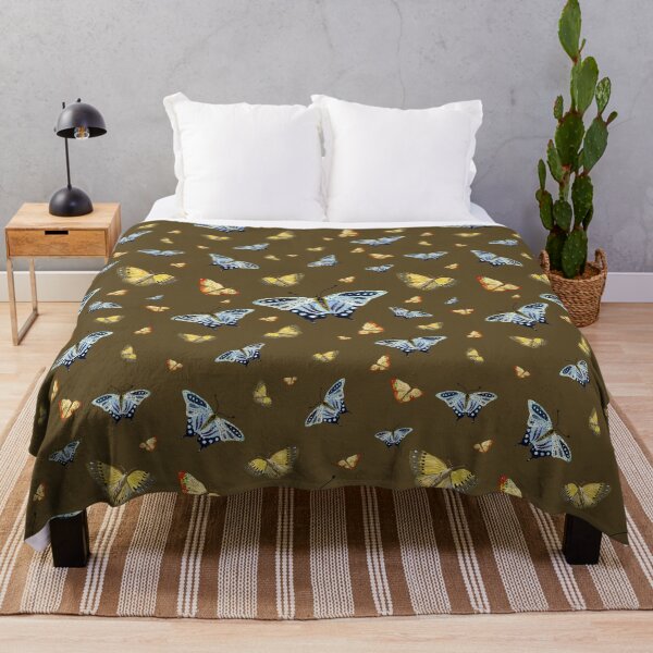 Item preview, Butterfly yellow orange blue a watercolor pattern khaki designed and sold by Yana Mustafina | Boho Soulful Designs.
