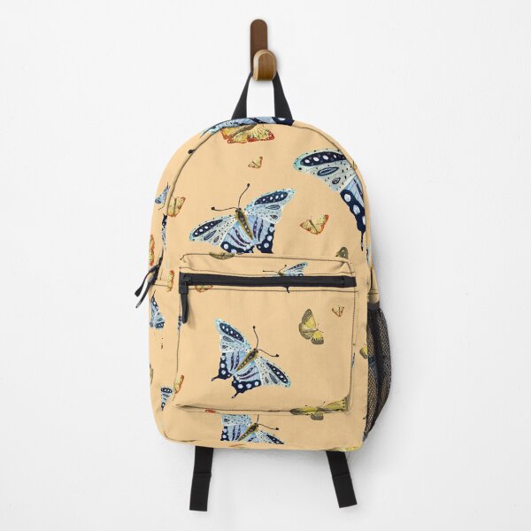 Item preview, Butterfly yellow orange blue a watercolor pattern beige designed and sold by Yana Mustafina | Boho Soulful Designs.