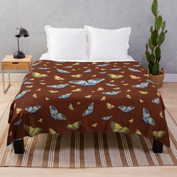 Item preview, Butterfly yellow orange blue a watercolor pattern brown designed and sold by Yana Mustafina | Boho Soulful Designs.