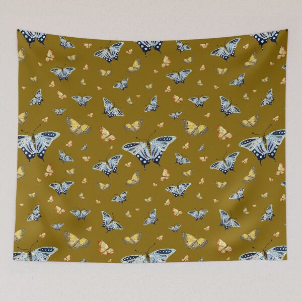 Item preview, Butterfly yellow orange blue a watercolor pattern green designed and sold by Yana Mustafina | Boho Soulful Designs.