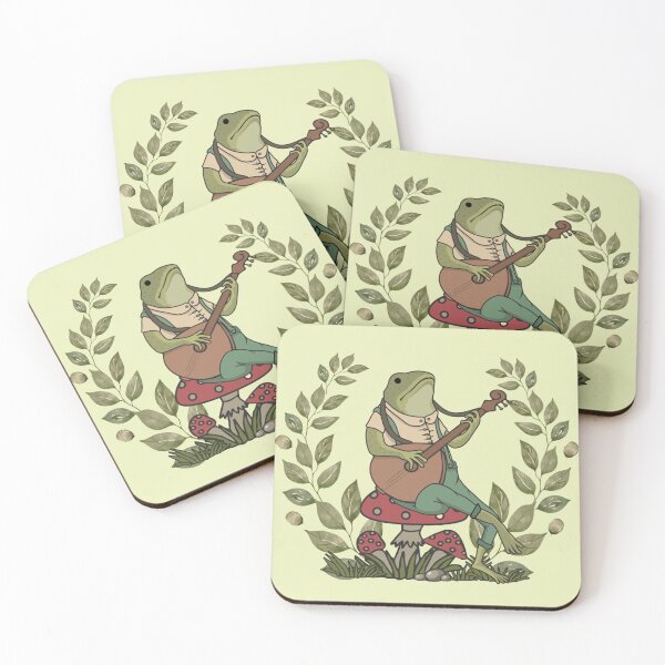 Item preview, Cute frog cottagecore aesthetic. Frog playing a banjo sitting on a mushroom designed and sold by HopItStudio.