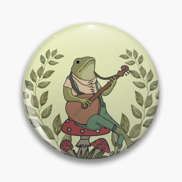 Item preview, Cute frog cottagecore aesthetic. Frog playing a banjo sitting on a mushroom designed and sold by HopItStudio.