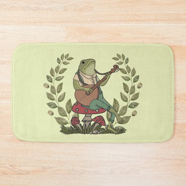 Item preview, Cute frog cottagecore aesthetic. Frog playing a banjo sitting on a mushroom designed and sold by HopItStudio.