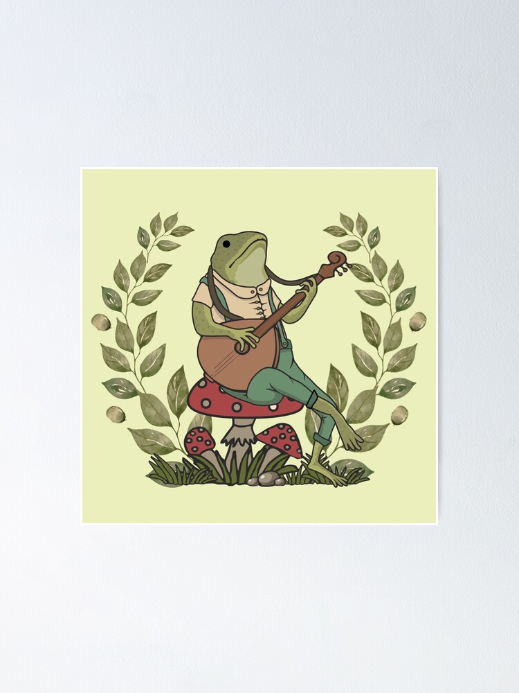 Maglietta Cottagecore Frog - Rana Che Suona Banjo Su Fungo, Design Unico - Foto 4
