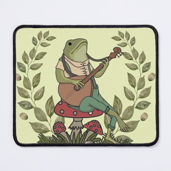 Item preview, Cute frog cottagecore aesthetic. Frog playing a banjo sitting on a mushroom designed and sold by HopItStudio.