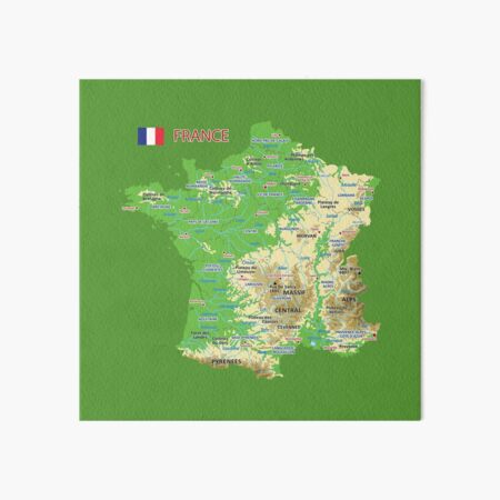 France map with rivers, lakes and mountains | Poster