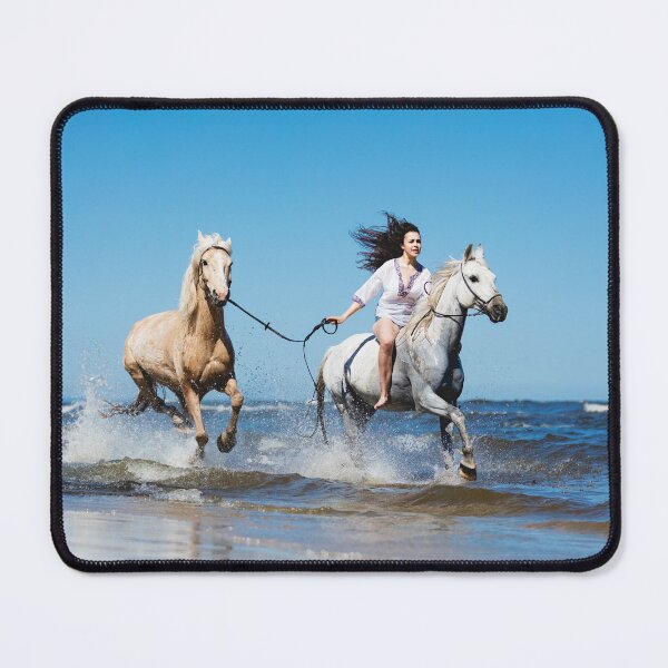 Item preview, Beautiful woman horseback riding with her two horses galloping by the sea designed and sold by HofTao.