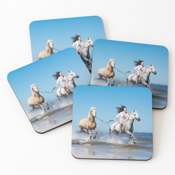 Item preview, Beautiful woman horseback riding with her two horses galloping by the sea designed and sold by HofTao.