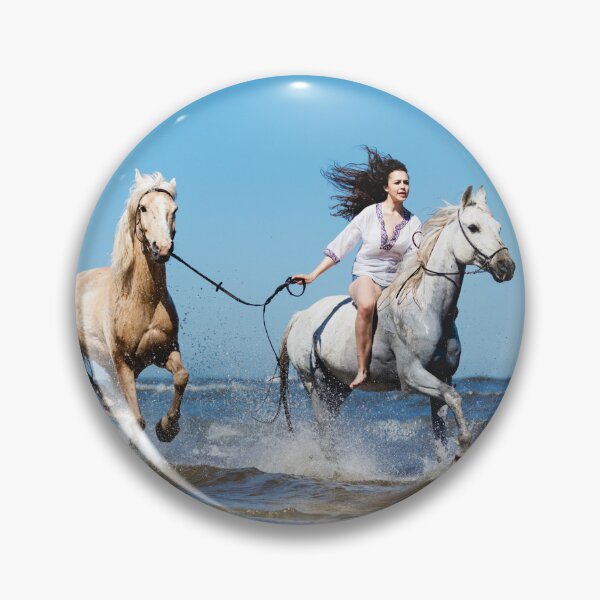 Item preview, Beautiful woman horseback riding with her two horses galloping by the sea designed and sold by HofTao.
