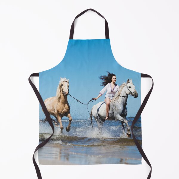 Item preview, Beautiful woman horseback riding with her two horses galloping by the sea designed and sold by HofTao.