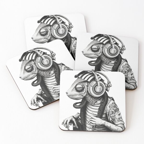 Item preview, Black & White Anthropomorphic Cyborg DJ Chameleon designed and sold by Styxiann.