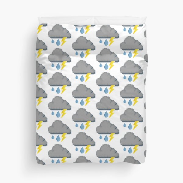 Retro Pixel Lightning Storm Weather Icon Design Duvet Cover