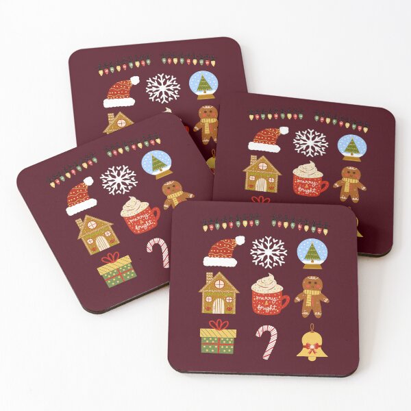 Item preview, Christmas Elements on Wine Red designed and sold by draftsxdoodles.