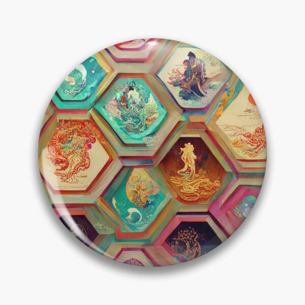 Item preview, Hexagonal Mayan Aztec Sea Ocean Monsters Stained Glass Pattern Textile designed and sold by TJino.