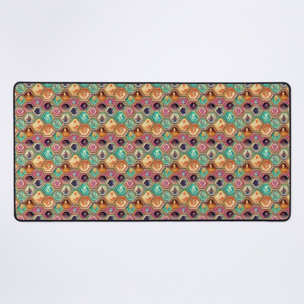 Item preview, Hexagonal Mayan Aztec Sea Ocean Monsters Stained Glass Pattern Textile designed and sold by TJino.