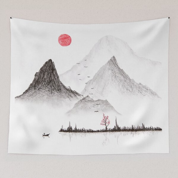 Item preview, Japan traditional Sumi-e style drawing. Mountain landscape Relaxing Zen image designed and sold by CoolCarVideos.