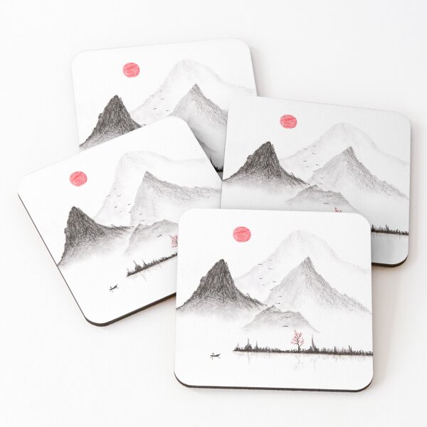 Item preview, Japan traditional Sumi-e style drawing. Mountain landscape Relaxing Zen image designed and sold by CoolCarVideos.