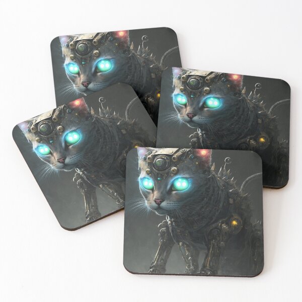 Item preview, cat with robot head and glowing eyes designed and sold by Makisat.