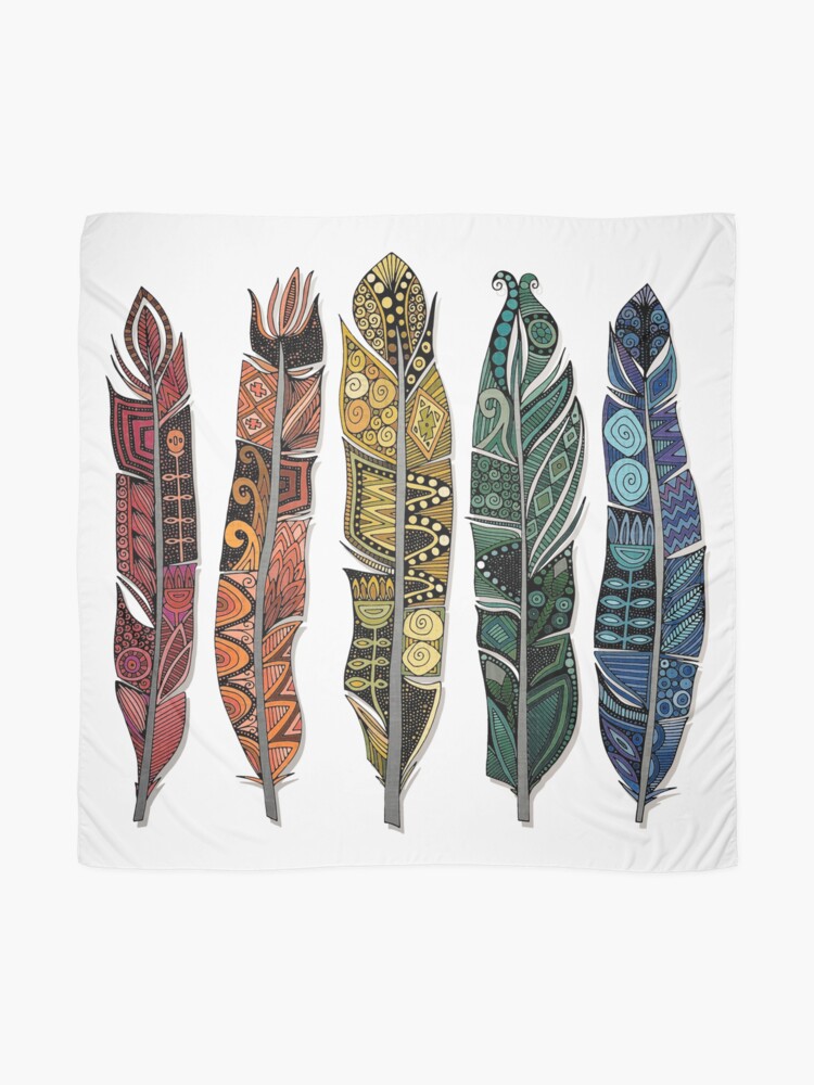 Alternate view of boho rainbow feathers Scarf