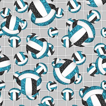 Artwork thumbnail, girly teal black volleyballs pattern with net detail accent by katzdzynes