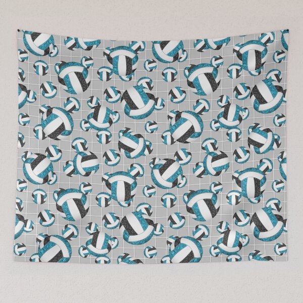 Item preview, girly teal black volleyballs pattern with net detail accent designed and sold by katzdzynes.