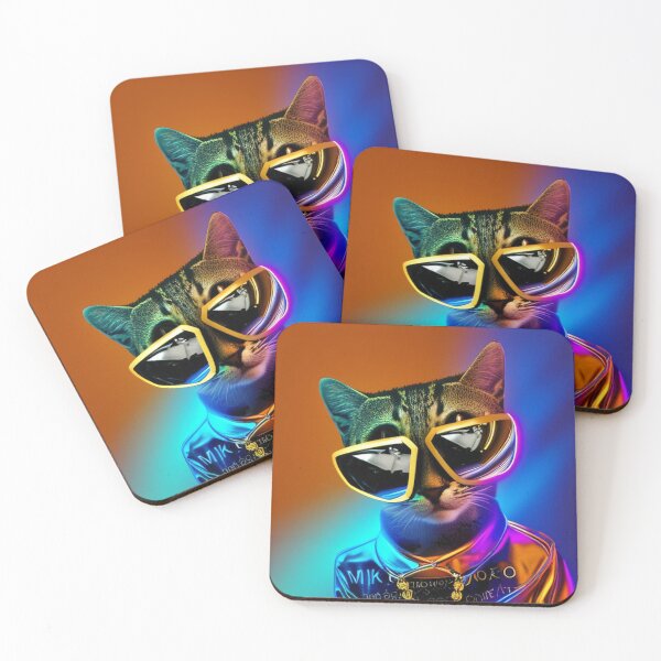 Item preview, exclusive groovy fashionable haute cat with glasses and gold chain designed and sold by ValleyDream.