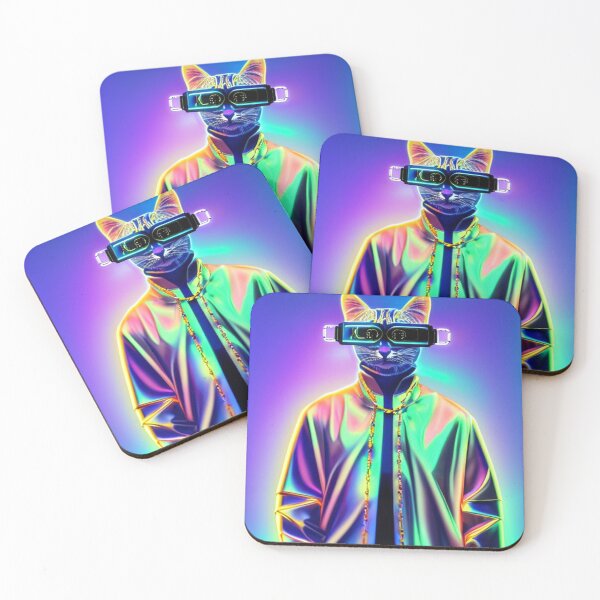 Item preview, exclusive groovy fashionable haute cat with glasses and gold chain designed and sold by ValleyDream.