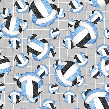 Artwork thumbnail, girly light blue black volleyballs pattern with net detail accent by katzdzynes