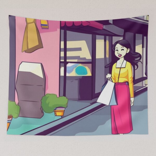 Item preview, Woman Shopping in Tokyo- Cartoon Style designed and sold by DesignerKin.