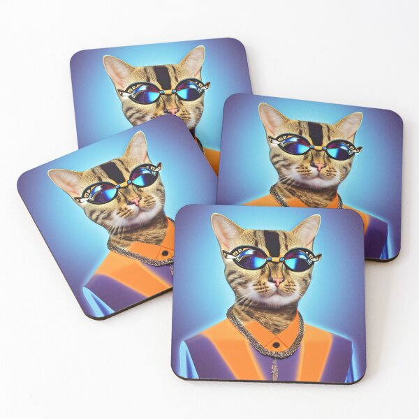 Item preview, exclusive groovy fashionable haute cat with glasses and gold chain designed and sold by ValleyDream.