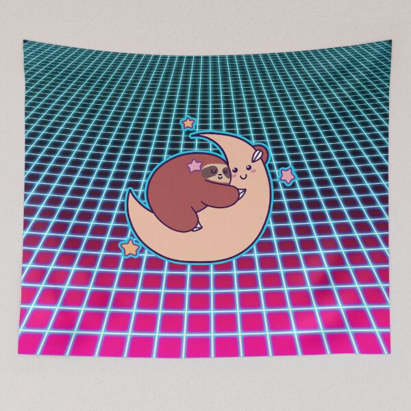 Item preview, Sloth Hugging Moon Vaporwave Grid designed and sold by SaradaBoru.