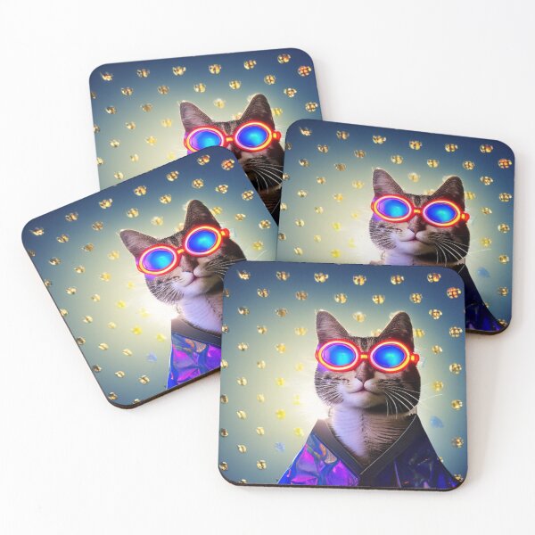 Item preview, exclusive groovy fashionable haute cat with glasses and gold chain designed and sold by ValleyDream.