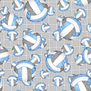 Artwork thumbnail, girly light blue gray volleyballs pattern with net detail accent by katzdzynes