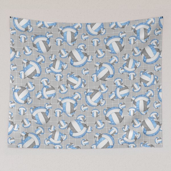 Item preview, girly light blue gray volleyballs pattern with net detail accent designed and sold by katzdzynes.