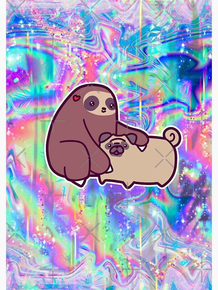 Sloth And Pug Rainbow Holographic Spiral Notebook By Saradaboru